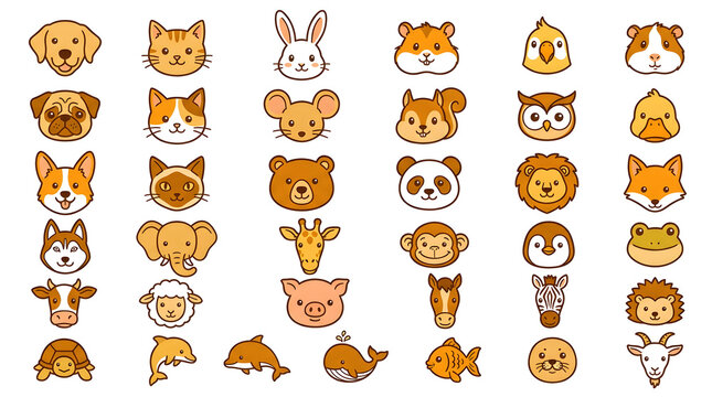 30個の手描きペット動物セット
