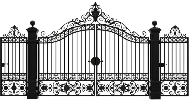 ornate wrought iron gate with checkered background