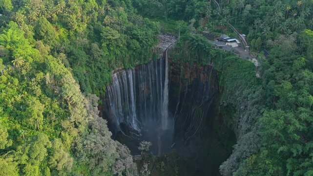 Tumpak sewu waterfall drone view in indonesia