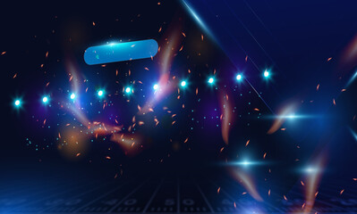 Futuristic stadium lights background with fire sparks on dark football field for sports event promotion and dynamic broadcast design.  © Suk