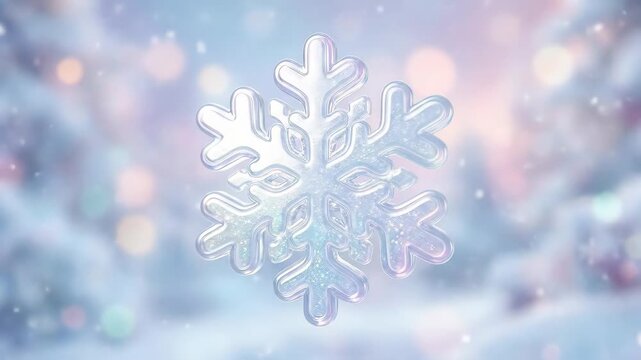 Dreamy pastel snowflake icon with glossy rounded edges, icy translucence, soft winter sparkle, ultra-realistic, no logos.