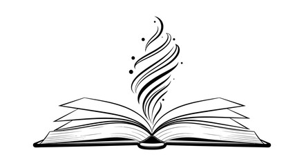 Open book with swirling lines symbolizing knowledge and magic © Azkiya