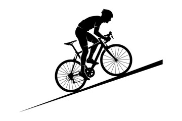 Naklejka premium Black silhouette of a cyclist riding a road bike on a curved path against a plain background editable vector silhouette