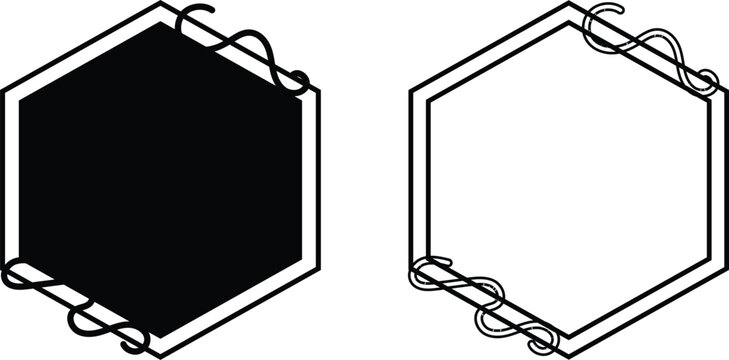 Geometric Hexagon Frame Set with Decorative Swirl Borders in Black and White Outline and Solid Style