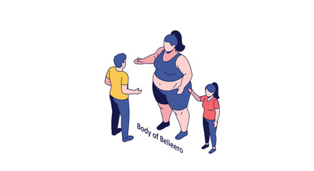 Fototapeta premium Isometric illustration of a family with an overweight woman.