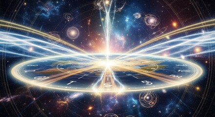 Fototapeta premium Cosmic Universe With Earth Horizon and Light Streams