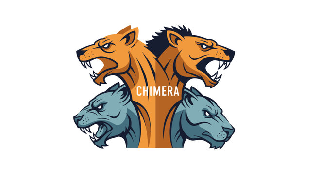 Chimera mythological creature heads illustration.