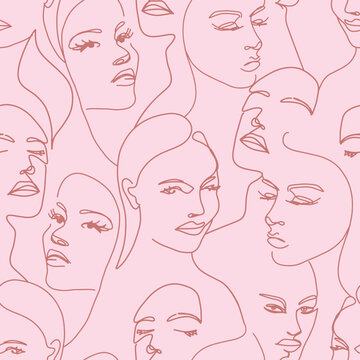Beautiful Faces Decorative seamless pattern. Repeating background. Tileable wallpaper print.