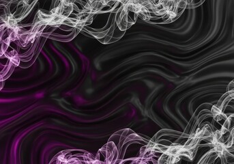 Naklejka premium Elegant black silk textures blend with shimmering platinum vapor trails, creating a sophisticated and minimalist abstract background design, glow, curve, motion