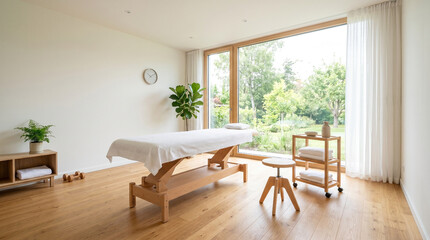 Fototapeta premium Bright Modern Massage Room with Garden View