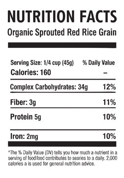 Organic sprouted red rice grain nutrition label