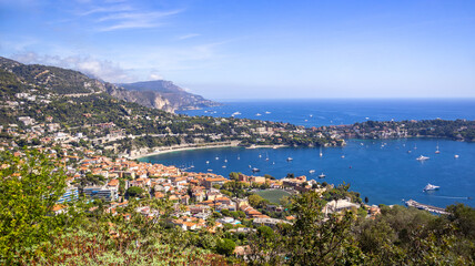 Fototapeta premium Villefranche sur Mer bay and marina on French Riviera, Provence-Alpes-Côte, France, Europe.