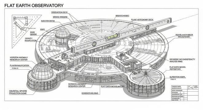 Detailed architectural blueprint of an observatory design