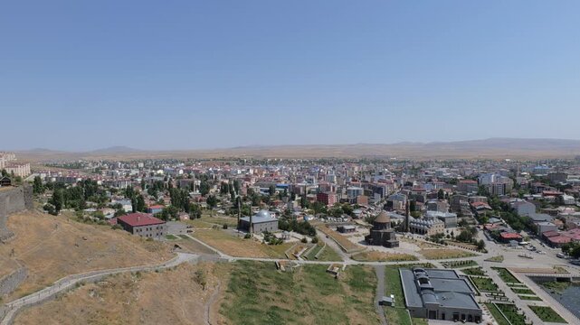 Kars, Turkey, cityscape in Eastern Anatolia. aerial view Kars town in Kars province
