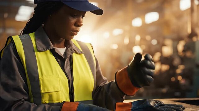 Worker Removing Gloves or Helmet Close Up Symbolic Ending of Work Cinematic Scene - Ai Genereted