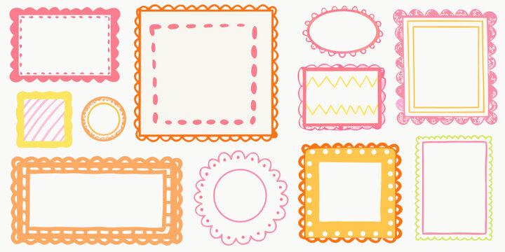 whimsical collection of pastel colored decorative frames on white background high quality professional detailed modern