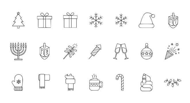 Christmas and Hanukkah Icons: Winter Holiday Symbols Collection