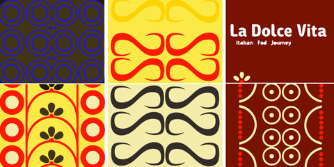 Obraz premium asymmetrical vertical splits with colorful retro patterns and text high quality professional detailed modern elegant