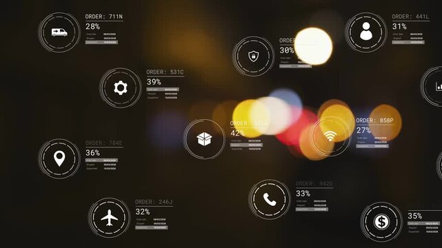 Receiving live orders HUD overlay fading in icons spawning progress filling to show status on bokeh