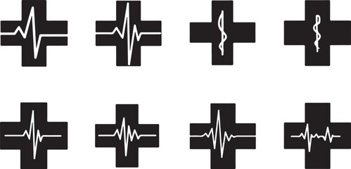 Fototapeta premium Medical cross heartbeat graphic illustration set