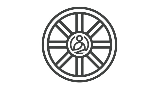 Dharmachakra Buddhist Wheel of Dharma Icon with Meditating Figure.