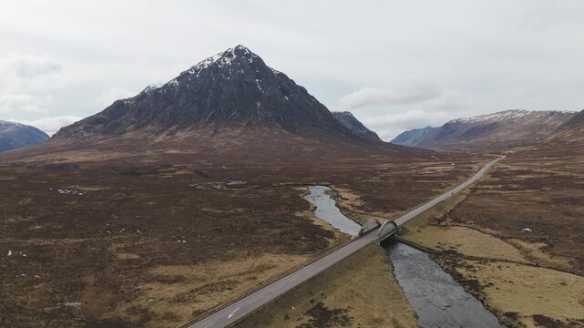 Aerial View of the Mountain Buachaille Etive Mor in Glencoe, Scotland