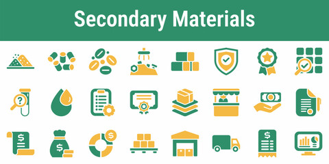 Naklejka premium Commercial icon set for recycled feedstock quality grades material trading and supply chain transparency Suitable for industrial dashboards procurement tools recycling systems and material platforms