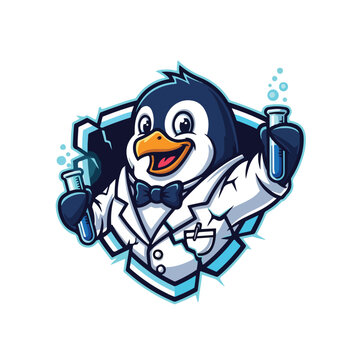 Penguin Scientist in Lab Coat with Test Tubes