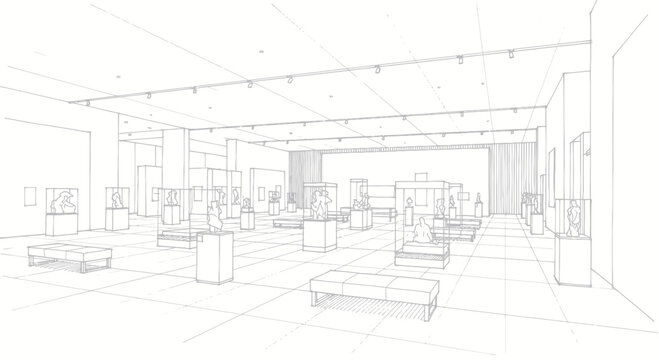 Modern Retail Store Interior Design Sketch.