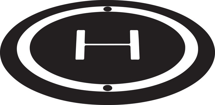 Heliport Pad Symbol with Oval Outline and Center Markings Isolated on White Background Minimalist Graphic Style