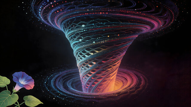 Colorful swirling vortex with flower