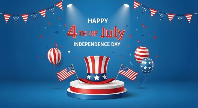 Happy 4th of july independence day celebration with podium and hat