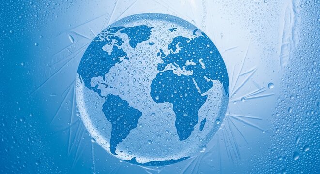 Globe covered in water droplets on icy surface