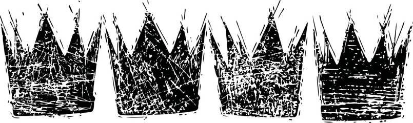 Obraz premium Grunge black crown silhouettes with textured distressed style, set of four different designs