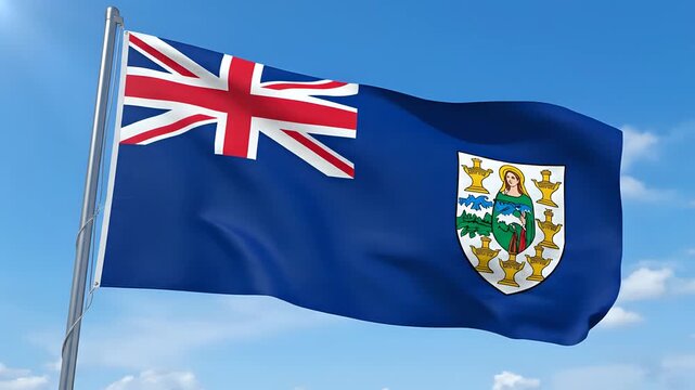 Flag of the British Virgin Islands Waving in the Wind Against a Blue Sky.