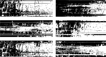 Obraz premium Set of six grunge distressed horizontal brush texture overlays for vintage and aged design effects