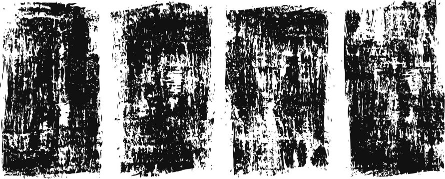 Grunge black distressed textures set on white background for vintage, retro, or worn design effects