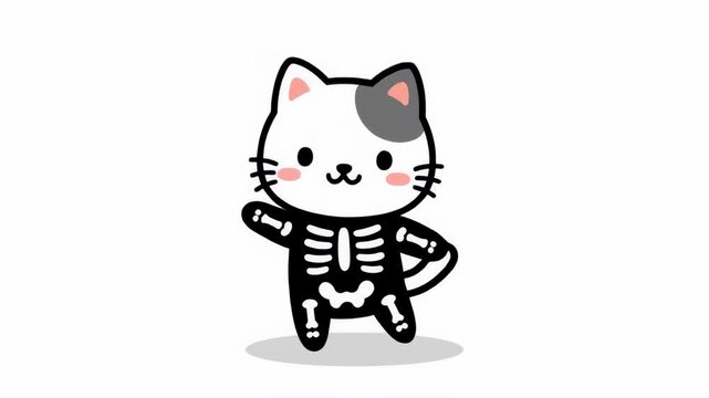 Animated cat dancing in skeleton costume  adorable halloween theme