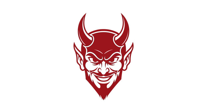 Red devil face with horns and beard.