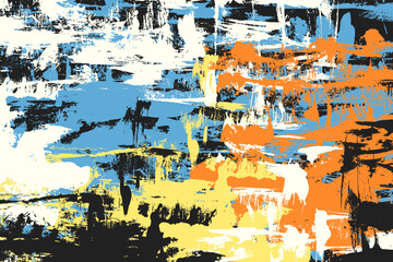 Fototapeta premium Artistic Contemporary Paint Stroke Texture. Colorful Grunge Textured Flat Background. Urban graffiti punk overlay. Vector distressed paint splashes and brush on canvas.