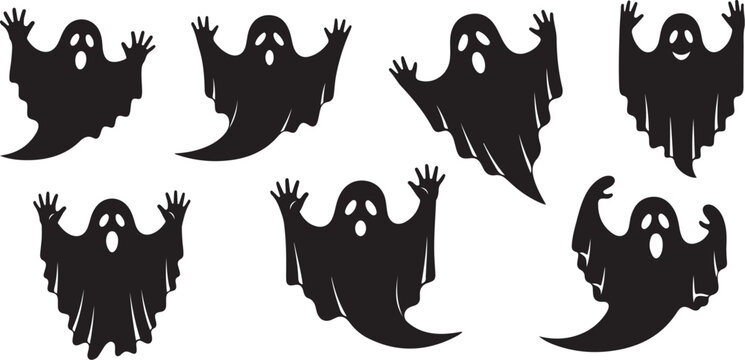 Set of spooky ghost vector illustration icons
