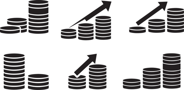 Vector illustration of various coin stack icons