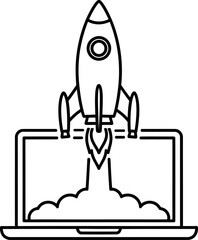 Fototapeta premium Startup Rocket Launch from Laptop Line Icon – Business Growth & Digital Innovation
