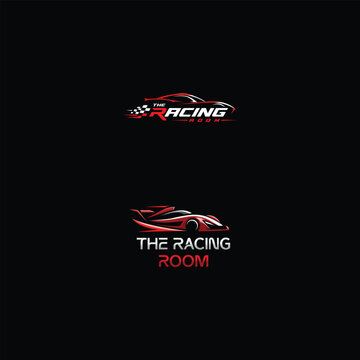 Racing car logo design with red sports vehicle Vector