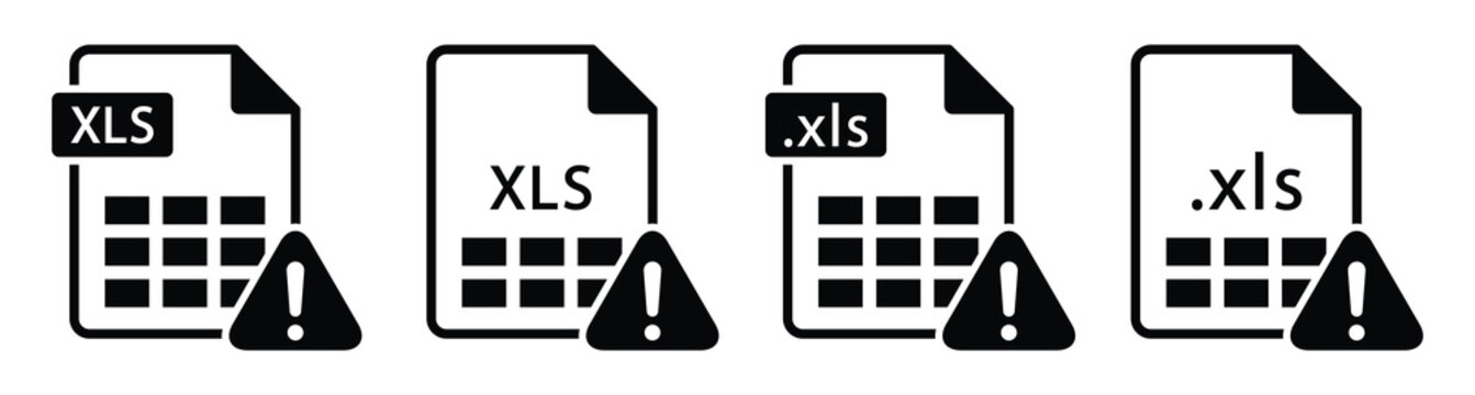  Excel file format error icon. Xls warning icon, vector illustration