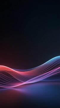 Commercial dark technology abstract footage displaying colorful pink and blue neon glowing wave lines rippling at the bottom edge of a black screen.