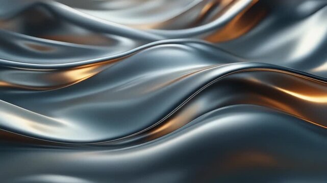 A stunning high-quality commercial 3D animation featuring flowing waves of luxurious silver chrome and warm rose gold liquid metal rippling smoothly.