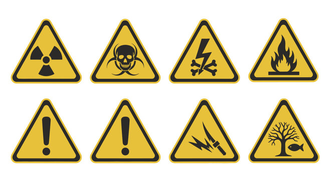 Warning signs for hazardous materials.
