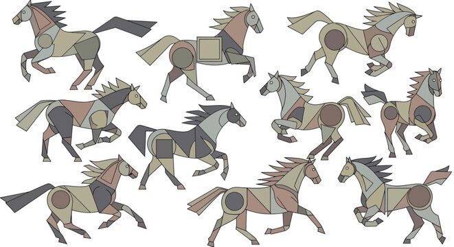 Group of running horses mosaic art.