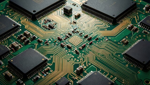 Circuit Board PCB Macro Microchips Electronic Components &mdash; Technology Hardware Engineering Background Template